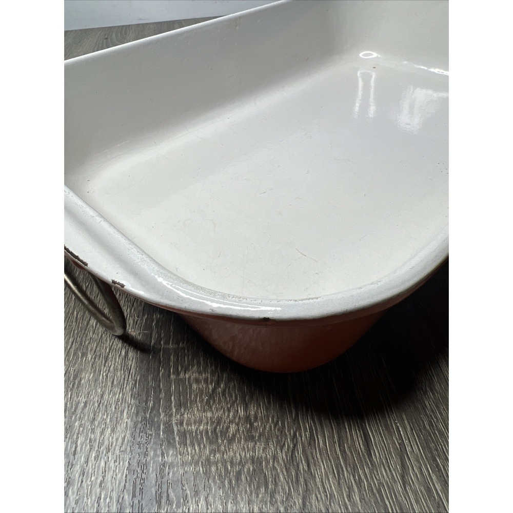 VTG Le Creuset France Orange Casserole Lasagna Pan Enameled Bail Handles Large - Picture 16 of 16